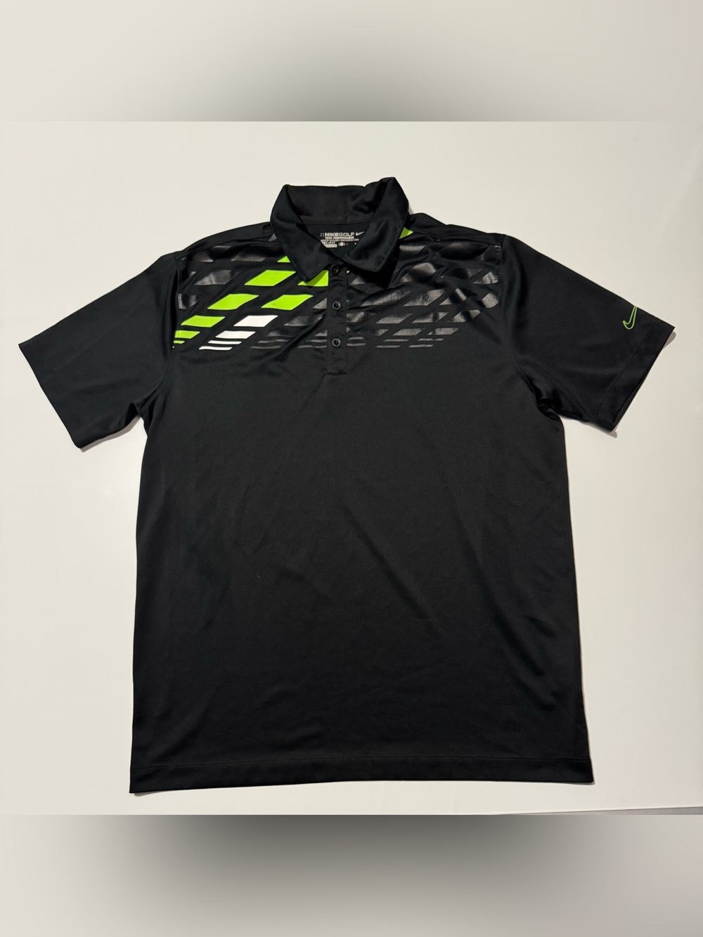 Nike Golf Dri-Fit Polo Shirt Men's Large Black Neon Green Athletic Performance